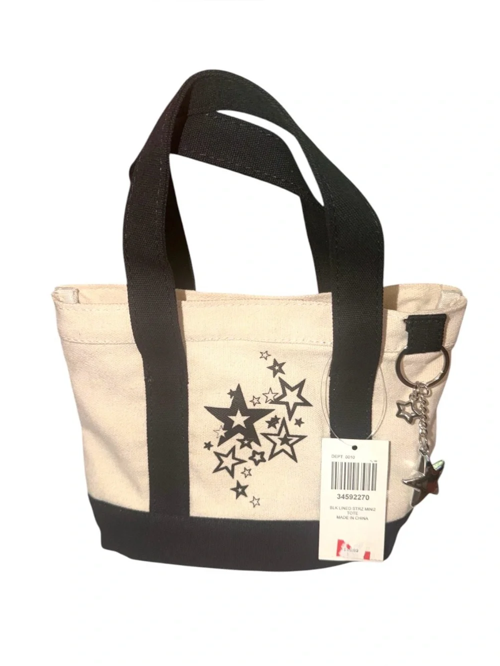 *new* Hot Topic Star Charm Mini Tote Bag - Black & Cream